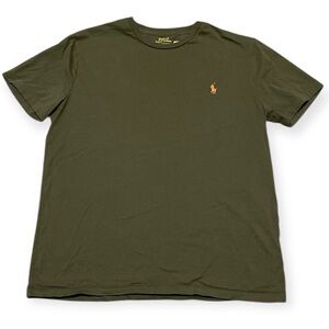 Men's Polo Ralph Lauren Short Sleeve Tshirt Army Green Orange Pony Medium